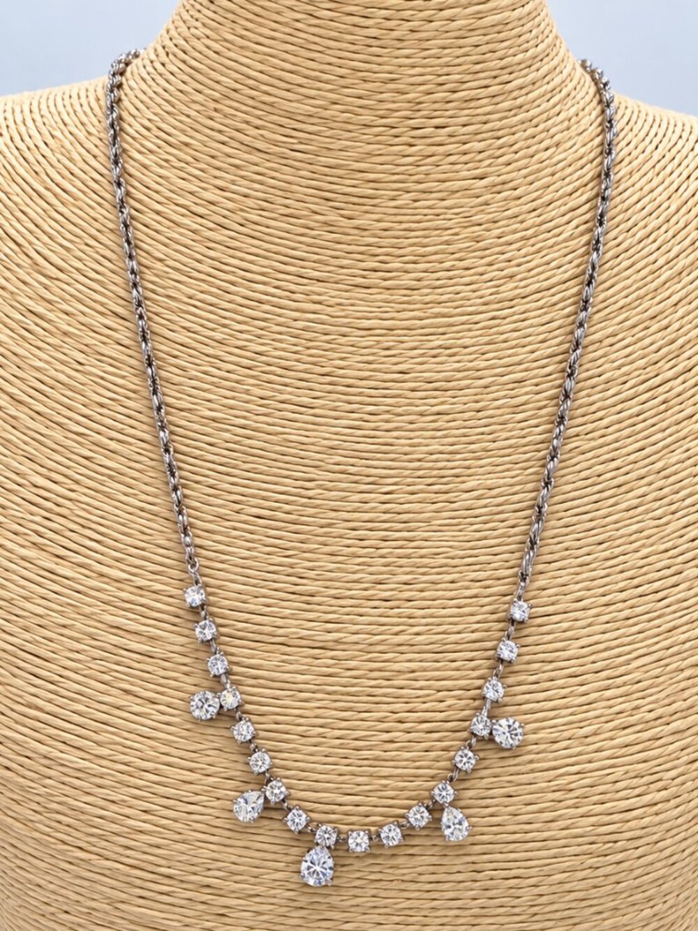Claire’s Silver Tone Rhinestone Teardrop Statement Necklace